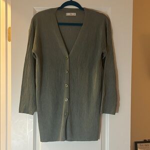 MNG Olive Green Cardigan Sweater w/ Shiny Flecks